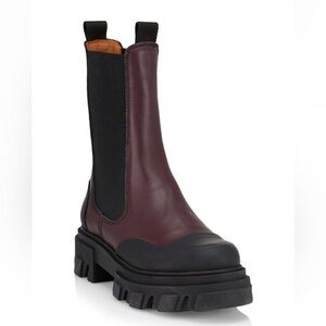 Ganni Mid Chelsea Boot in Burgundy